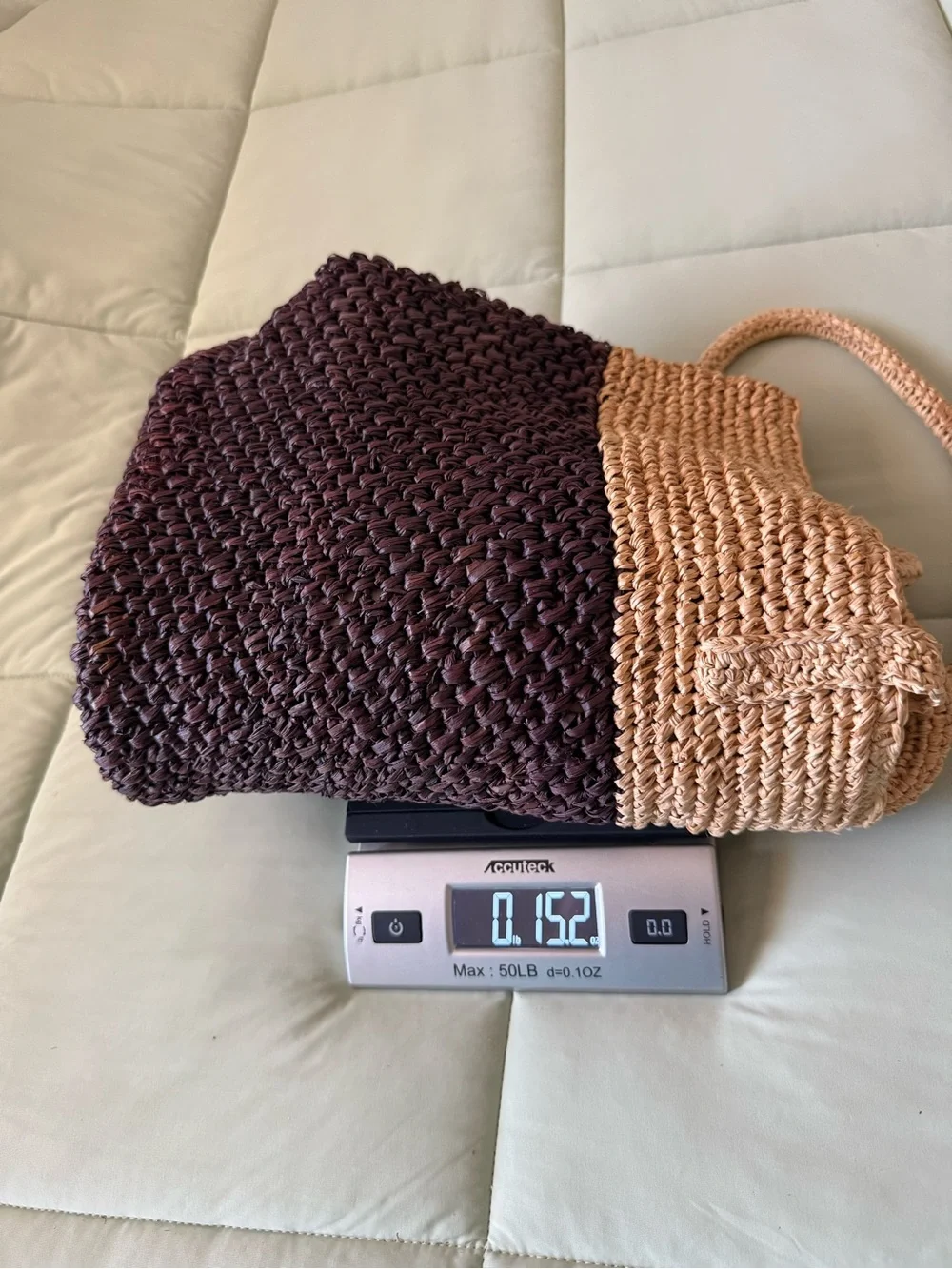 flora Bella Woven Two-Tone Straw Tote Bag - Brown & Tan. Vintage